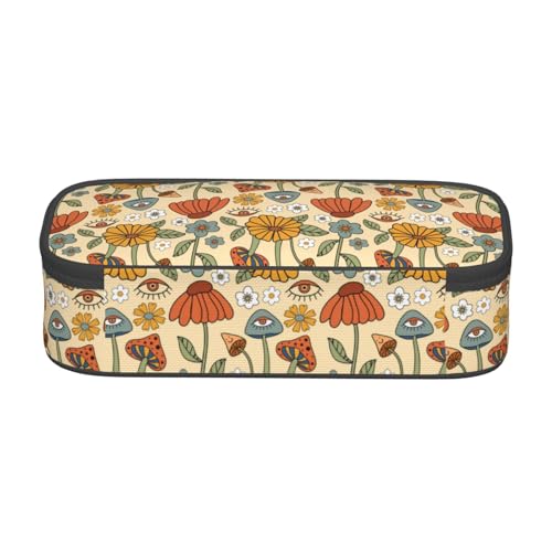 Image of 70s Retro Hippie Floral Mushroom Pencil Case Organizer Big Capacity Pencil Pouch Stationery With Zipper School Supplies Pencil Bag For Girls Boys Office
