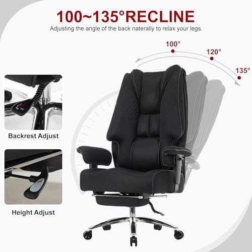 EXCEBET Big and Tall Office Chair 400lbs Wide Seat, Leather High Back Executive Office Chair with Lumbar Support, Ergonomic Chairs Padded Armrests & Thick Cushion (Mesh Dark Black) - Image 2