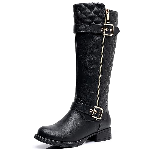 GLOBALWIN Women's Black Quilted Knee High Boots Low Heel Comfortable Fashion Dressy Riding Boots For Women Size 6M - image 1
