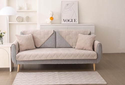 Image of HOMETHREADS Innovative Premium Velvet Sofa Cover Mat with PVC Backing for Non-Slip Comfort (L Beige, 1 Seater Large | 70x90cm)