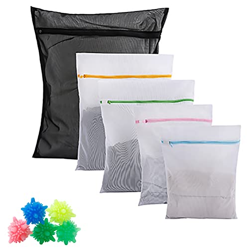 【5Pcs】Mesh Laundry Bags , Lingerie Bags For Laundry,Clothing Washing Bags ,Wash Bags For Washing Machine,Blouse, Hosiery, Underwear, Bra, Travel Organize Bag 3 Sizes + 5 Laundry Balls(Random Color) #TOP2