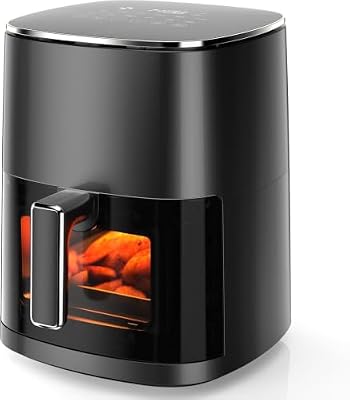 Bigleap Air Fryer,6-Quart with Viewing Window, 12-in-1 Functions - Air Fry, Roast, Reheat, Dehydrate, Bake, Steam, and More, 400°F Max Temperature, Black