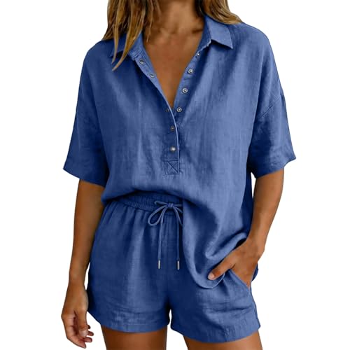 Ensemble lin femme été deux pièces tenue haut de gamme en gaze de coton unie et coupe fluide