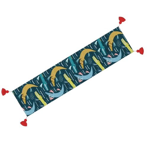 Chemin de table de Noël avec pompon 35x152 cm crocodile océan