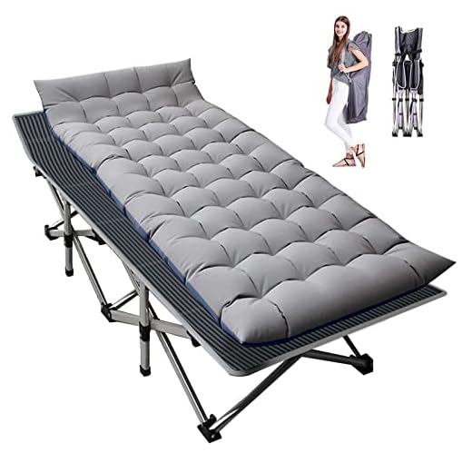 Lilypelle Folding Camping Cot, Double Layer Oxford Strong Heavy Duty Sleeping Cots with Carry Bag, Portable Travel Camp Cots for Home/Office Nap and Beach Vacation