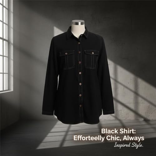 Image of Women's Denim Shirt with Regular Fit Solid Pattern Long Sleeve Collared Neck and Button Down Closure|Women's Denim Shirt
