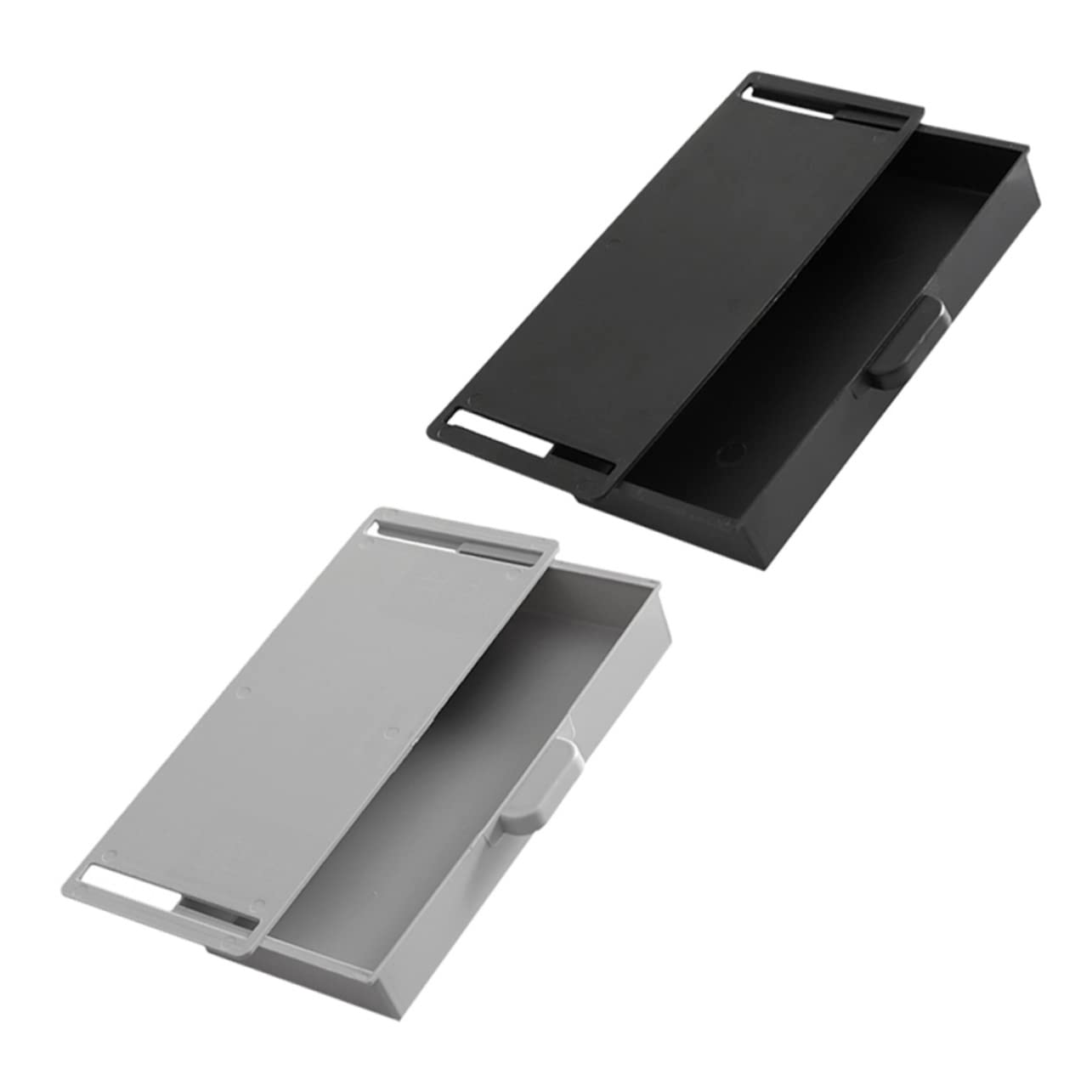 GRIRIW 2pcs Under Desk Storage Box Adhesive Organizer for Office Hidden for Desk Supplies Capacity for Home Office Organization Gray