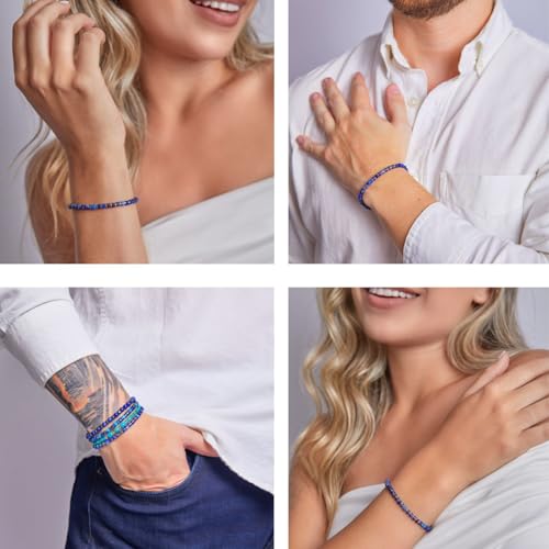 Luck Strings Lapis Lazuli 14k Solid Gold Beaded Bracelet - Stretch Cord - Unisex Jewelry for Men and Women3
