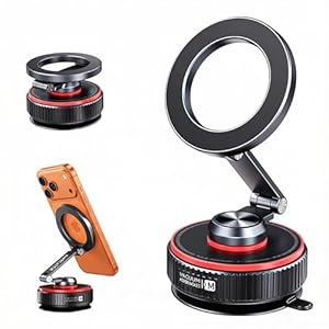 Magnetic Car Phone Mount, 120+ LB Vacuum Suction & 3000gf Magnetic Force, 360° Triple-Axis Adjustable Car Holder for iPhone & All Phones, Twist-Lock Suction Cup, Quick-Release – Black