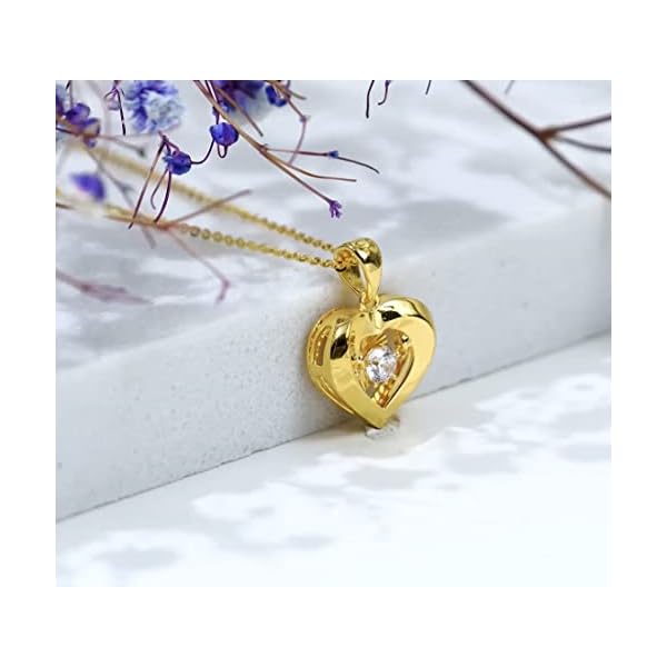 18k Gold Heart Jewelry Necklace for Women, Solid Gold Chain and Pendant Necklace for Her, Anniversary Jewelry Present for Wife, Gifts for Mother,18" - Image 3