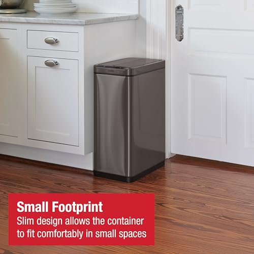 Image of Rubbermaid Elite Stainless Steel Slim Sensor Trash Can 12-Gallon Batteries Included Charcoal Wastebasket for Home /Kitchen /Hotel /Lobby /Office 11.8G