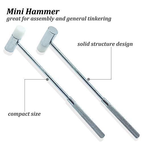 Dual Head Small Hammer, 7-1/2in Length, Silver Knurled Grip, Double face Jewelry Mallet Hammer, Mini Mallet for crafts, Mini Hammer for Watch, Tuning, Woodworking, Toys, Handcraft, Leather, Instrument