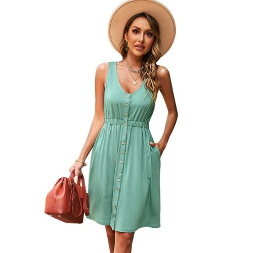Robe d'ete decontractee de type jupe pull sans manches vert XL - 2