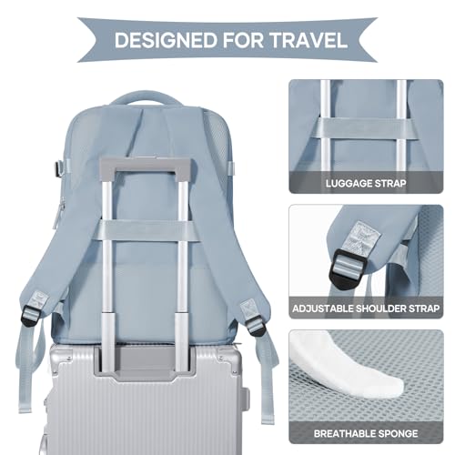 Image of coowoz Travel Backpack For Women Men,Carry On Backpack,Hiking Backpack Waterproof Outdoor Sports Rucksack Casual Daypack travel essentials(Gray Blue)