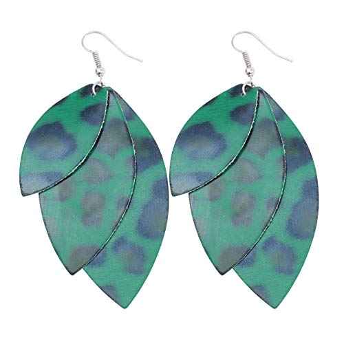Boucles d'oreilles léopard en cuir double couche pendantes vintage femmes