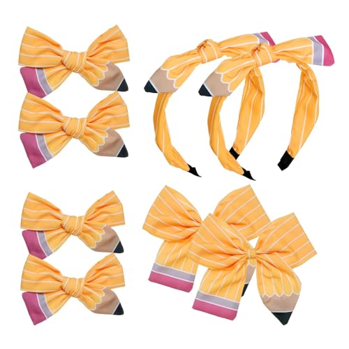 8Pcs Back to School Hair Clips Pencil Hair Bow Clips Headband Accessories Set for Teacher Student First Day of School Gifts