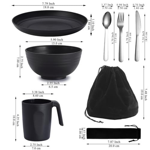 Camping Utensilien, ReaNea Camping Mess Kit für Reisen, Camping, Picknick, Outdoor, Camping Gear Include Messer, Löffel, Gabel Besteck Set, Tasse, Schüssel, Teller, Camping Essentials – Bild 3