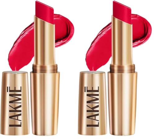 Image of LAKME LAKM Lakme Powerplay Priming Matte Lipstick, Smooth Finish, Lightweight Smudgeproof, Lasts 16hrs, Hydrates Lips, Red Coat, 3.6g | (Pack of 2)
