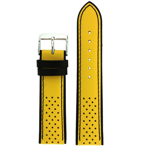 Tech Swiss Watch Band Sport Design Yellow Black Genuine Leather 20 millimeter