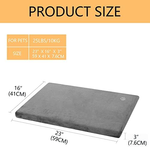 EMPSIGN Dog Bed Small Washable Dog Mat Mattress with Waterproof Liner, Reversible Dog Beds for Dog Crate with Removable Cover, Firm Support Pet Bed, Grey, 61x41x7.6cm