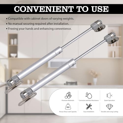4 Stück Gasdruckdämpfer 40N für Küchenschränke und Möbel, Gasdruckfedern zur sanften Öffnung von Schranktüren, Dämpfer für Klappen Schranktür Stoßdämpfer Küchenschrank Soft Close Klappenfeder, Silber
