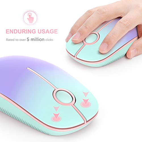 Image of VssoPlor Wireless Mouse, 2.4G Slim Portable Computer Laptop Mouse with Nano Receiver Quiet Silent Optical Mice for Notebook, PC, Laptop, Computer-Mint Green to Purple