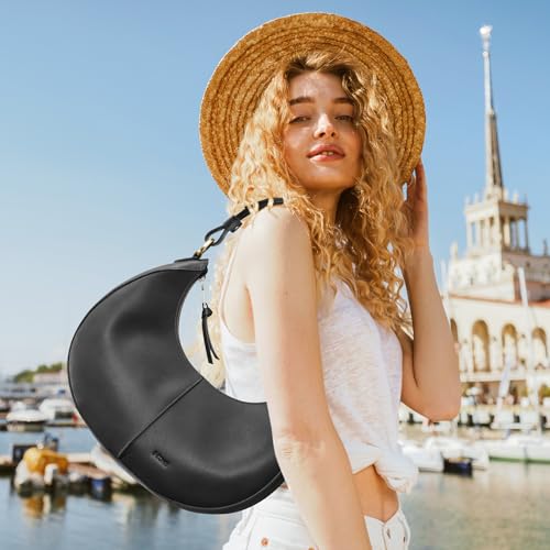 Image of S-ZONE Top Grain Leather Shoulder Bags for Women Hobo Crescent Bag Handbags Purse