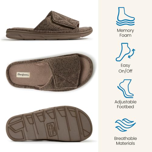 Image of Dearfoams Men's Adjustable Indoor /Outdoor Memory Foam Machine Washable Summer Slide Slipper