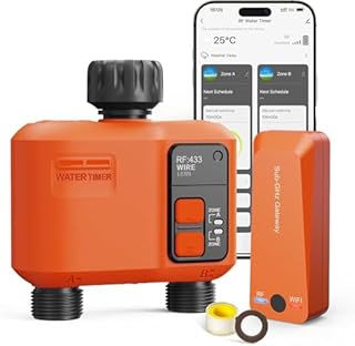 XinFuture Smart Programmateur Arrosage WiFi 2 Voies,300 Meters RF,Couverture WiFi supérieure, Minuteur Arrosage Automatique avec Contrôle APP,Minuterie D'irrigation Programmable et Arrosage à Distance