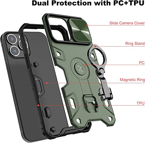 Wefor Case For Iphone 14 Pro Max Case With Stand, Slide Camera Cover, Military Grade Shockproof Portective Case Compatible With Magsafe Wireless Charger&Magnetic Car Mount Holder (Green) #TOP7