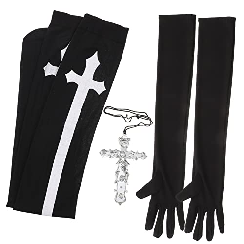 LIFKOME Medias y Guantes De Monja Collar De Cruz Disfraz De Monja Para Mujer Decorativo Cómodo Ideal Para Espectáculos
