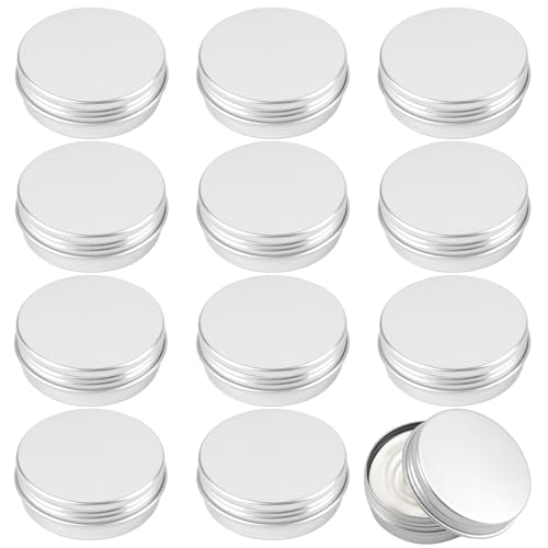 Opvixi Tins 12 Pack 2 Ounce Salve Tins with Lids Small Metal Aluminum Tin Jar Refillable Containers Round Tin Travel Cosmetic Containers with Screw Lids Tin Can for Salve Balm Lip Balm Cream