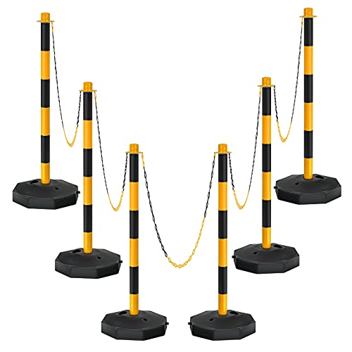IRONMAX Traffic Delineator Post with Fillable Base, 6 Pack Adjustable Safety Parking Barrier with 5FT Chain, Portable Barrier Bar Cones for Traffic Crowd Control, Driveway, Parking Lot