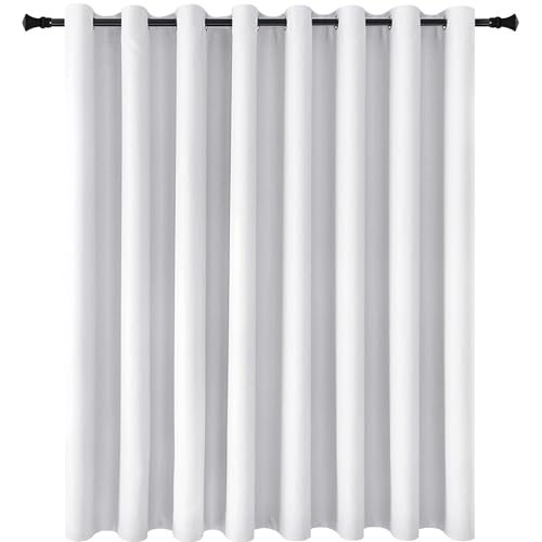 Image of DWCN Blackout Curtain Panel for Bedroom - Partiton Thermal Insulated Energy Saving Grommet Blackout Drapery for Patio Door, Room Divider Big Long Curtain (White, W12' by L7', 1 PC)