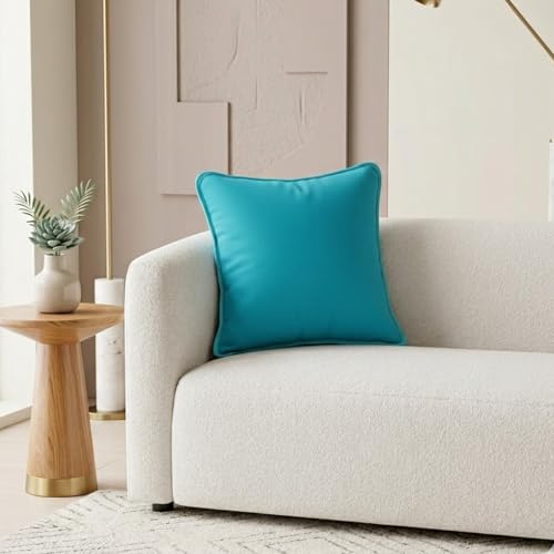 Image of SAJAVAT HOME Hand-Knitted Cotton Cushion Covers Set of 2 | Cyan Blue Decorative Sofa Cushion Cover for Living Room, Bed & Chair | Soft 16x16 Inch (40x40 cm) Pillow Covers