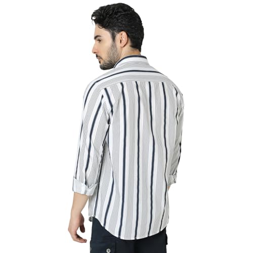 Image of Spykar Men's Relaxed Fit N /A Half Sleeve Striped Casual Shirts