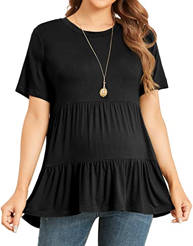 Xpenyo Women Tiered Maternity Top Fashion Short Sleeve Casual Pregnancy Blouse Shirts Black M #TOP2
