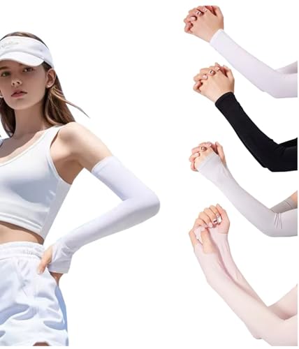 QZLSAYSL Manicotti Braccia，Manicotti Pallavolo，8 Copribraccia Per Uomo, Donna E Ragazzo Per Coprire I Tatuaggi, Fattore Di Protezione Solare Upf 50 (Bianco + Rosa + Nero + Grigio (Donna))