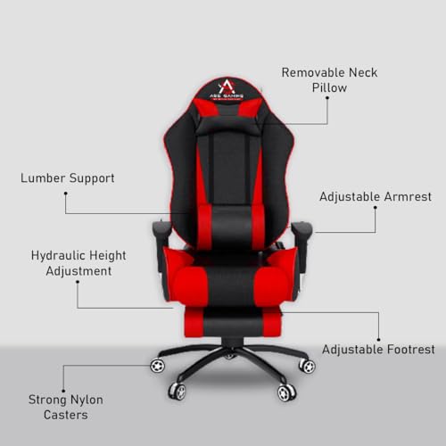 ASE GAMING Gold Series Ergonomic Gaming Chair with Footrest Premium PU Leather, Adjustable Neck & Lumbar Pillow, 180 Degree Recline with Black... - Image 3
