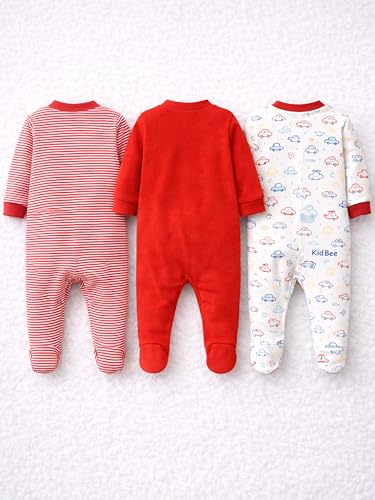 Image of Kidbee Baby Boys & Girls Full Sleeves Cotton Footed Romper Sleepsuit Pack of 3