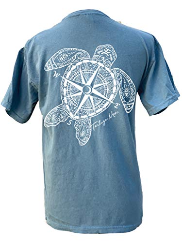 Tortuga Moon Compass Moon Sea Turtle Comfort Colors Ice Blue T-Shirt (Large)