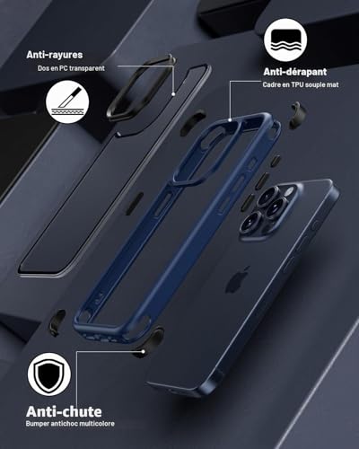 Coque iPhone 15 Pro MobNano transparente antichoc silicone bleu noir