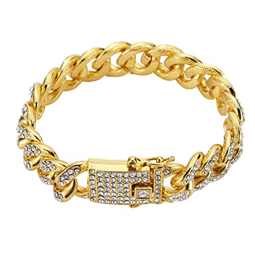 Bruce Brother Cuban Link Bracelet for Men Hip Hop Bracelet Stainless Steel Bracelet Chain Iced Out Chain Curb Cuban Chain with Clear Rhinestones Fashion Jewelry Link Chain Men