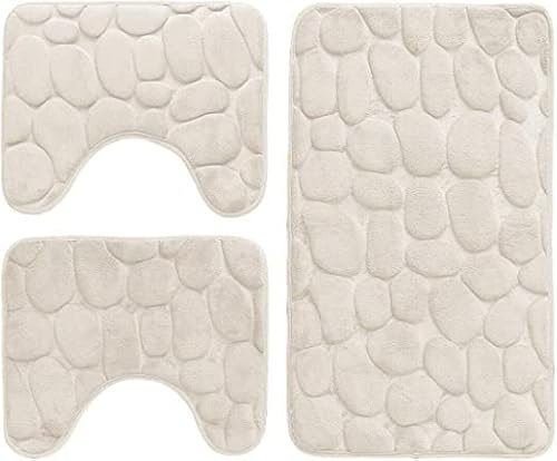 SET 3 PEZZI COMPLETO TAPPETI BAGNO SASSI MEMORY FOAM ANTISCIVOLO MORBIDI 3D VARI COLORI TAPPETINI SPEDIZIONE GRATUITA OFFERTA (COLORE ECRU) INTIMOEGIDIO