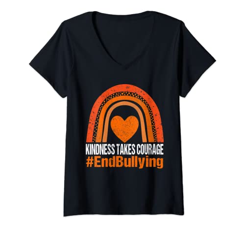 Mujer Camiseta de día de la unidad Orange Kindness toma el valor final de la intimidación Camiseta Cuello V