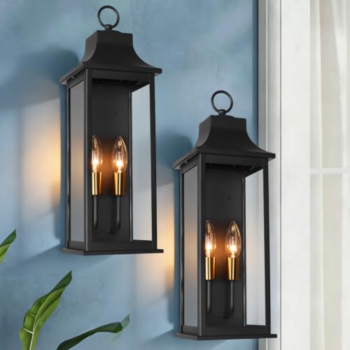 Image of JYZ 2PK 20 inch Exterior Coach Light Wall Mount, Farmhouse Outdoor Entry Wall Lantern Fixture, Exterior Wall Sconce with E12 Base, Anti-Rust Aluminum with Clear Glass Wall Lamp for Porch, Garage, Patio