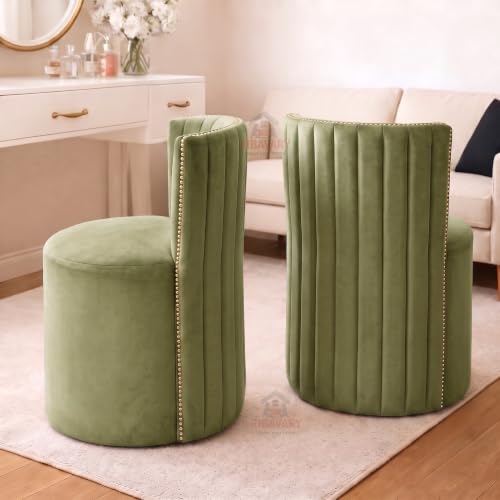 Image of Luxury Velvet Ottoman Chair Pouffe Stool-Modern Round Soft-Padded Chair for Dining Room, Living Room /Cafeteria Seating /Bedroom and Dressing Area /Ottoman with Backrest (Pista Green)
