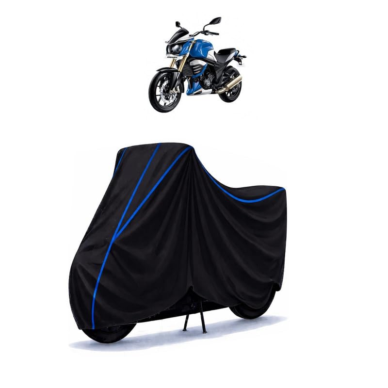 Image of Mojo XT Bike Cover Water Resistant Universal Motorcycle Rain | Heavy Duty UV Protection, Dust, Scratch Indoor Outdoor All Weather with Black Blue Piping Elastic
