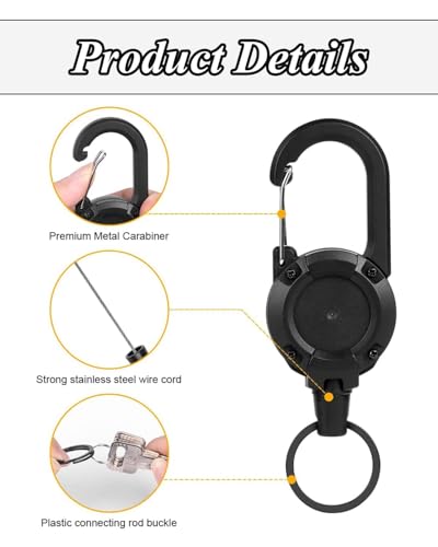 Image of Retractable Keychain, Retractable Badge Reels, Recoils Lanyards for Id Card, ID Badge Holder with Steel, Belt Clip Badge Holder Pull Reel Black (1PCS)