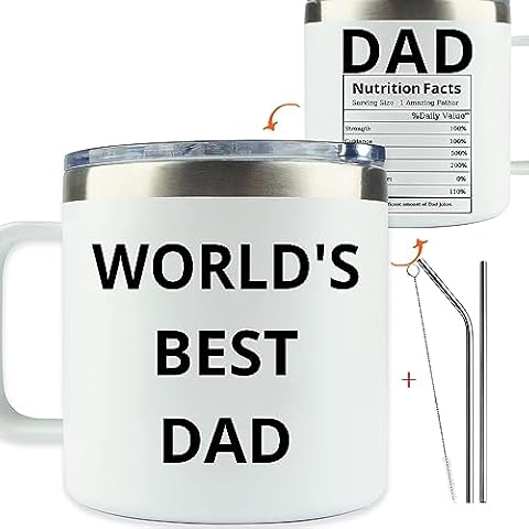 FITWICK Worlds Best Dad Mug, Dad Nutrition Facts Mug, 2-Sided Cup, Christmas Gift For Dad From Daughter Son, World's Best Dad mug Cup -Stainless steel 14oz mug Cover